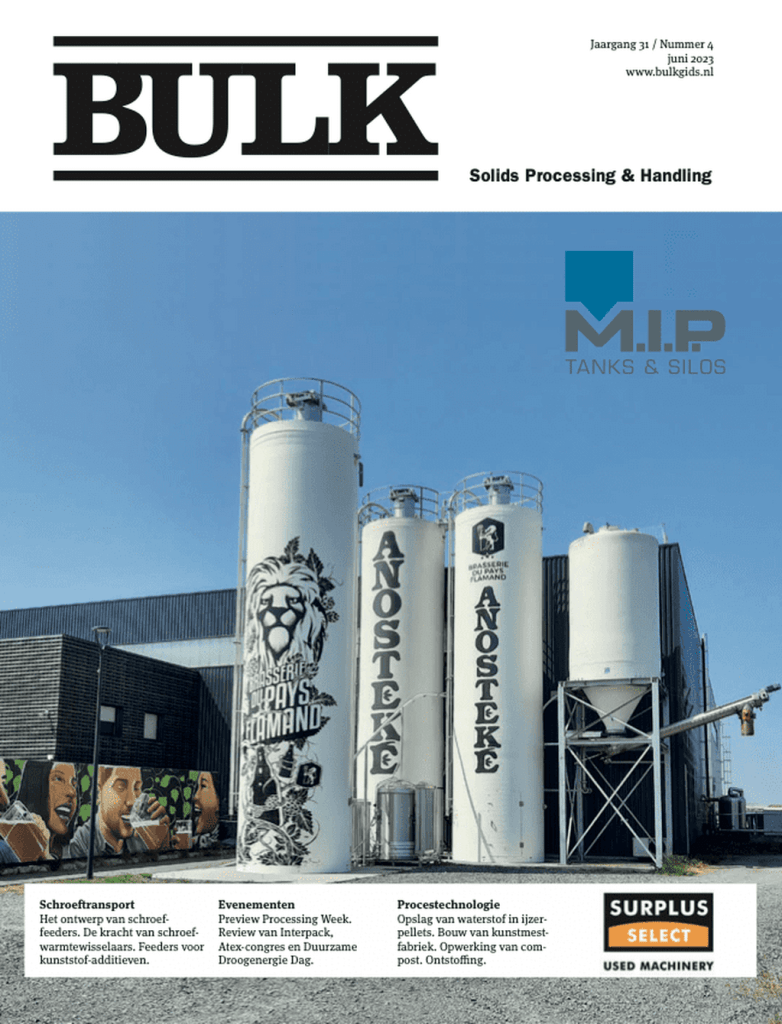 Voorpagina Bulk magazine vakblad composiet tanks van MIP met bedrukking op tanks. MIP M.I.P. nv composiet silo en tank bedrijf foto #mip #tank #silo #bedrijf #foto #composiet #industrie